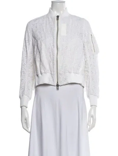 Pre-owned Sacai Luck Lace Pattern Bomber Jacket In White