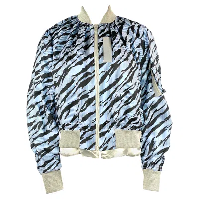 Pre-owned Sacai Luck Light Blue Zebra Striped Bomber Jacket Size 2