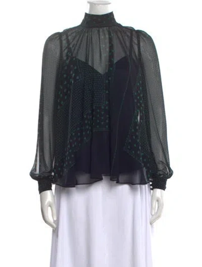 Pre-owned Sacai Luck Printed Mock Neck Blouse In Green