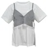 Shop Sacai Luck Sacai Bustier Layered T-shirt In White And Grey Polyester