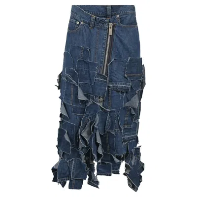 Sacai Luck Sacai Patchwork Midi Skirt In Blue Denim