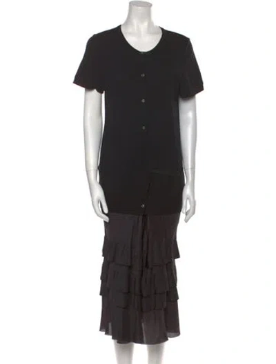 Pre-owned Sacai Luck Scoop Neck Midi Length Dress In Black