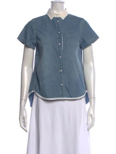 Pre-owned Sacai Luck Short Sleeve Button-up Top In Blue