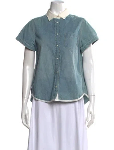 Pre-owned Sacai Luck Short Sleeve Button-up Top In Blue