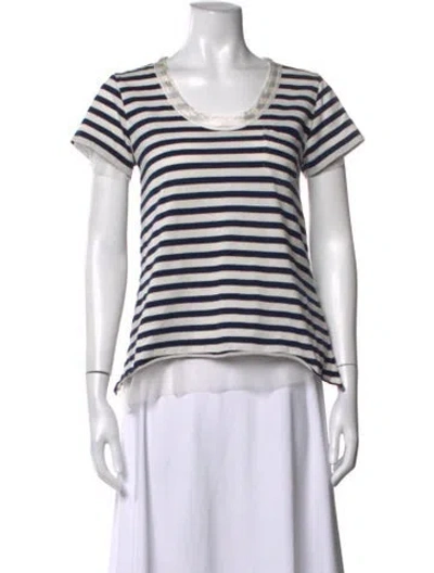 Pre-owned Sacai Luck Striped Crew Neck T-shirt In Neutrals