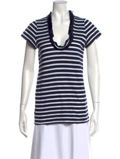 Pre-owned Sacai Luck Striped Scoop Neck T-shirt In Blue