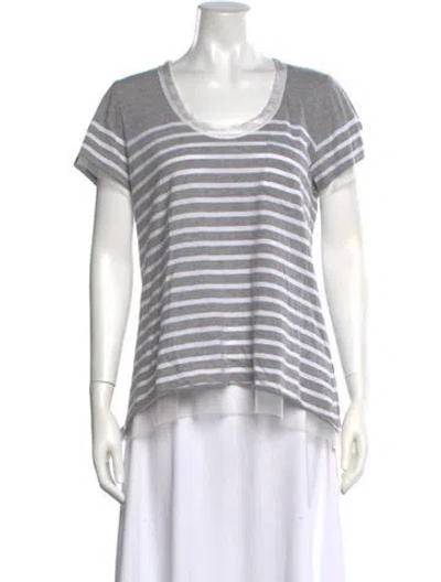 Pre-owned Sacai Luck Striped Scoop Neck T-shirt In Grey