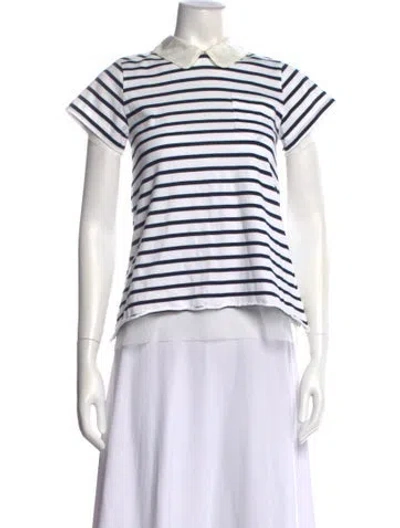 Pre-owned Sacai Luck Striped Short Sleeve Polo In White
