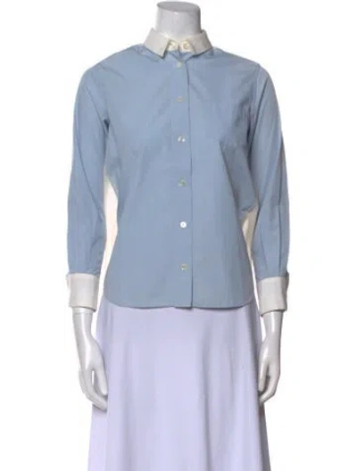 Pre-owned Sacai Luck Three-quarter Sleeve Button-up Top In Blue