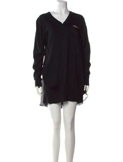 Pre-owned Sacai Luck V-neck Mini Dress In Black