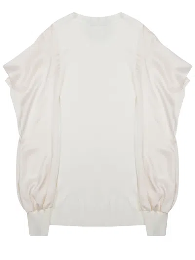 Sacai Maglia Con Maniche Semitrasparenti In White