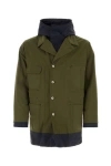 SACAI SACAI MAN ARMY GREEN COTTON AND NYLON REVERSIBILE JACKET