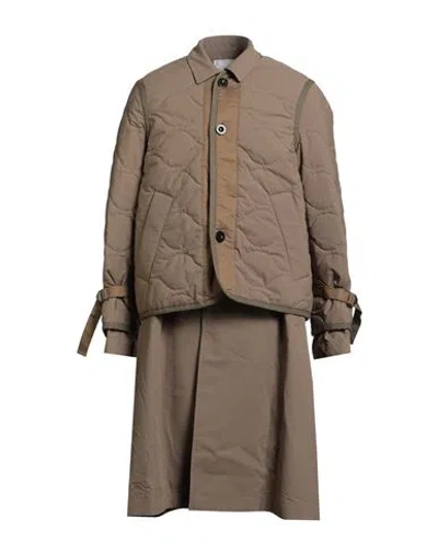 Sacai Man Overcoat & Trench Coat Khaki Size 4 Polyester In Brown