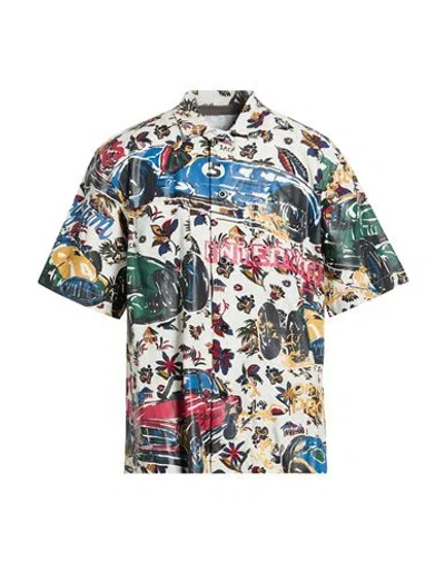 Sacai Man Shirt Blue Size 4 Rayon, Cotton In Multi
