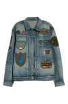 Sacai Patch-embellished Button-up Denim Jacket In Light Blue