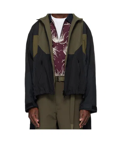 Sacai Matelasse Twill Mix Jacket In 505 Khakixnavy
