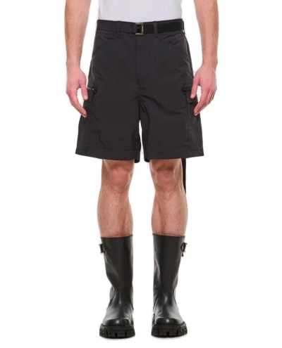 Sacai Matte Belted Taffeta Shorts In Black
