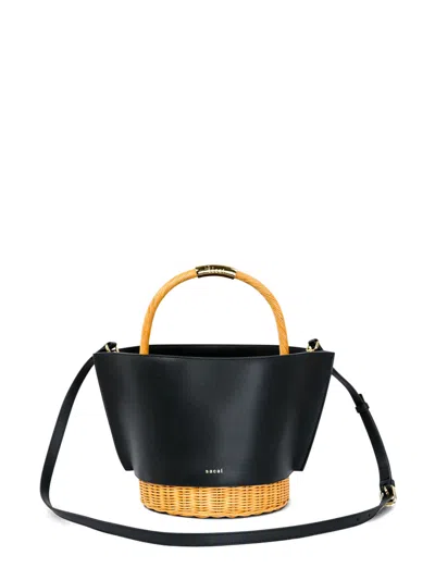 Sacai Medium Leather And Rattan Basket Ba In Purple