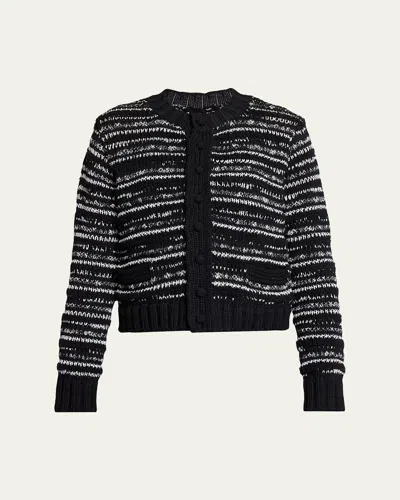 Sacai Melange Knit Crewneck Cardigan In Black