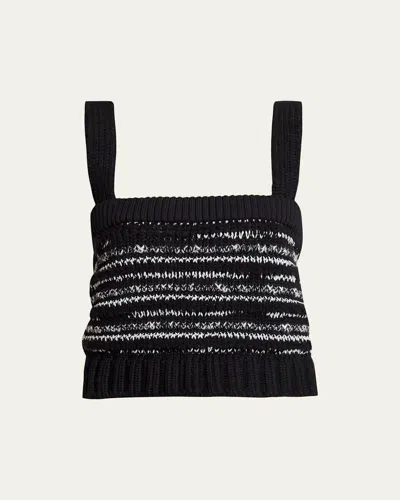 Sacai Melange Knit Crop Tank Top In Black
