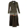 Sacai Melton Layered Blazer Dress In Green Wool In Green