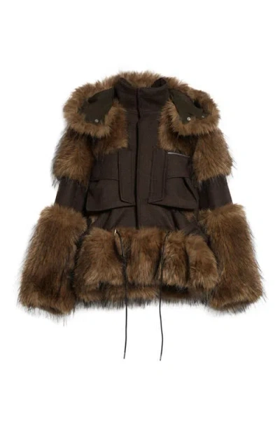 SACAI SACAI MELTON WOOL & FAUX FUR JACKET