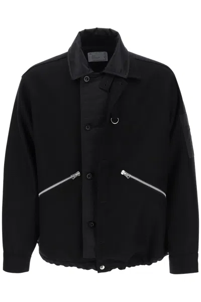 Sacai Melton Wool Blouson Jacket In Black