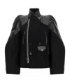 Sacai Leather Panelled Double Breasted Wool Jacket In Black
