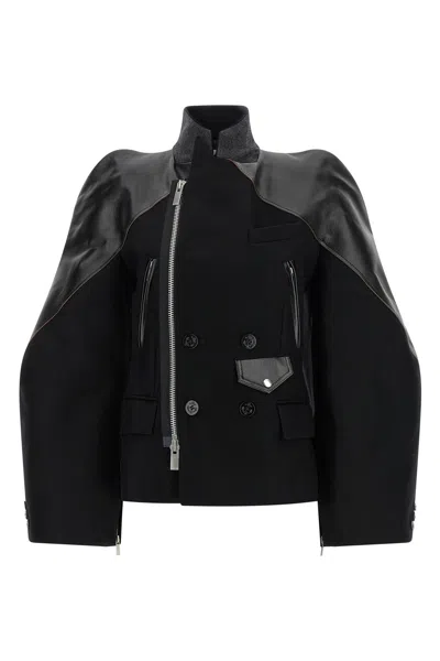 Sacai Sculptural-shoulder Melton-wool Jacket In Black