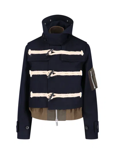 Sacai 'melton' Wool Jacket In Blue
