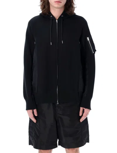 Sacai Panelled Zip-up Hoodie In Black