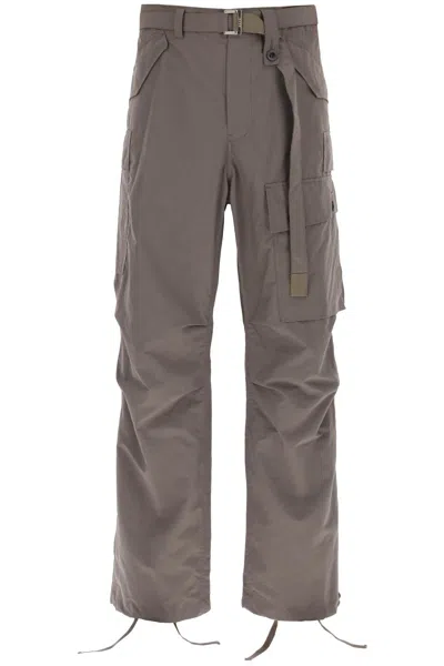 Sacai Men's Cargo Pants In Khaki With Adjustable Hem And Removable Belt In Black
