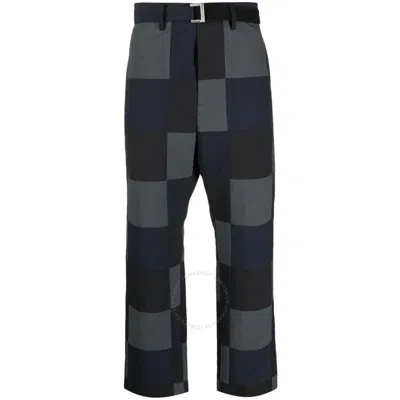 Sacai Checkerboard-print Cotton Chino Trousers In Beige