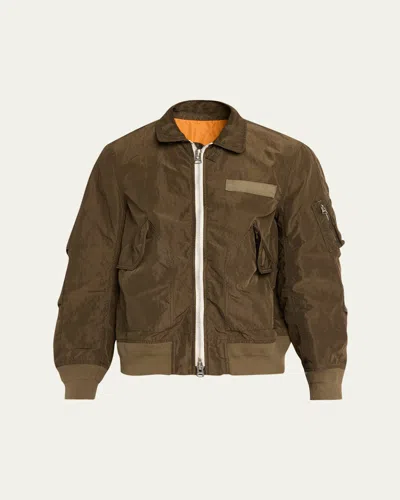 Sacai Khaki Treated Nylon Twill Bomber Jacket In Brown