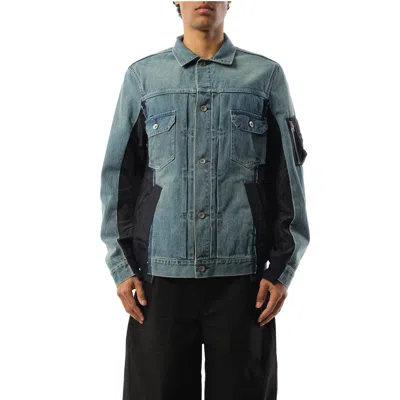 Sacai Men's Denim Nylon Twill Jacket In Light Blue