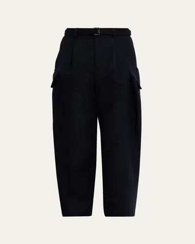 Sacai Men's Double-faced Melton Wool Oversized Cargo Pants In Blue