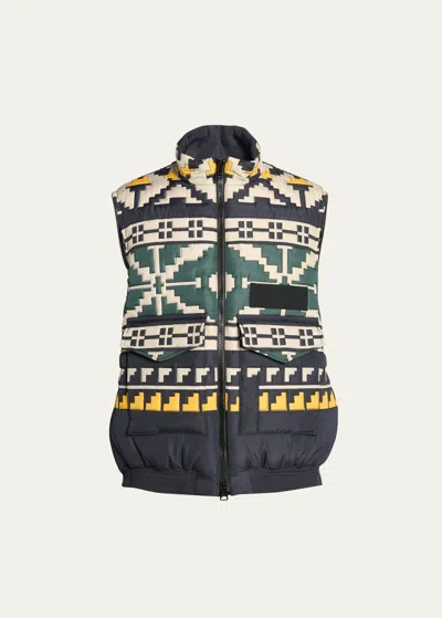 Sacai Men's Fair Isle Quilted Puffer Vest In Blackgreen