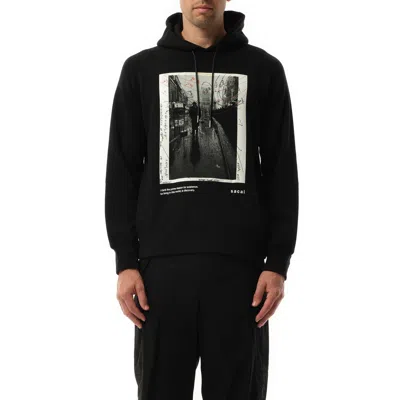 Sacai Men's James Dean Photo Hoodie In Black