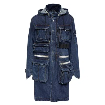 Sacai Men's L / Khaki Denim Hooded Blouson Coat In Beige