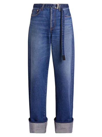 Sacai Men's Levi's X  Rolled Wide-leg Jeans In Blue