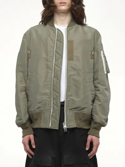 Sacai Men's Nylon Twill Blouson Bomber Jacket In Green