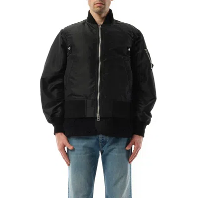 Sacai Men's Nylon Twill Shearling Blouson Bomber Jacket In Black