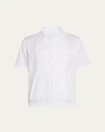 Sacai Men's Poplin Elastic-waist Zip Shirt In Off White