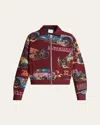 Sacai Men's Ribbed Car Race-print Blouson Jacket In Bordeaux