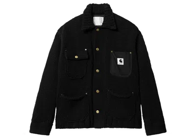 Pre-owned Sacai Men's  X Carhartt Wip Knit Michigan Jacket In Black