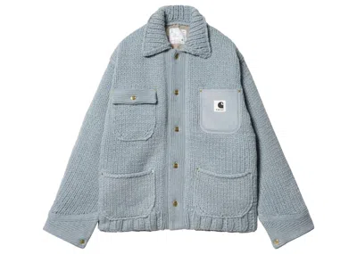 Pre-owned Sacai Men's  X Carhartt Wip Knit Michigan Jacket In Light Blue