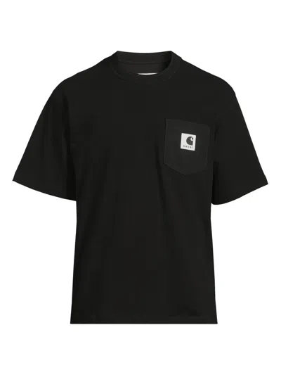 Sacai X Carhartt Wip Front-zip Pocket T-shirt In Black