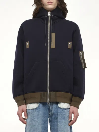 Sacai Hooded Knitwear With Ribbed Hem In Black
