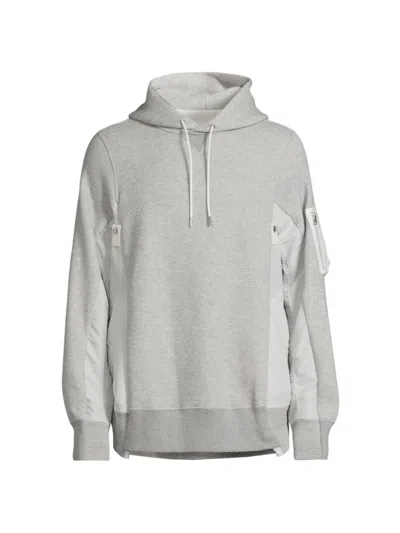 Sacai Men's Sponge Sweat Mixed-media Cotton-blend Hoodie In Light Grey