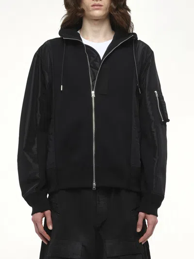 Sacai Men's Sponge Sweat Nylon Twill Hoodie In Black